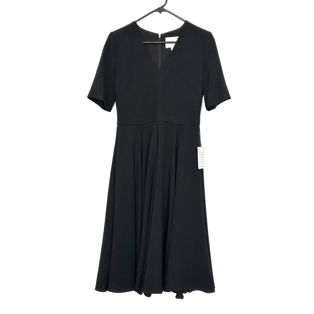 Gal Meets Glam Collection Black Edith Crepe V-Neck Fit & Flare Midi Dress 4 NWT